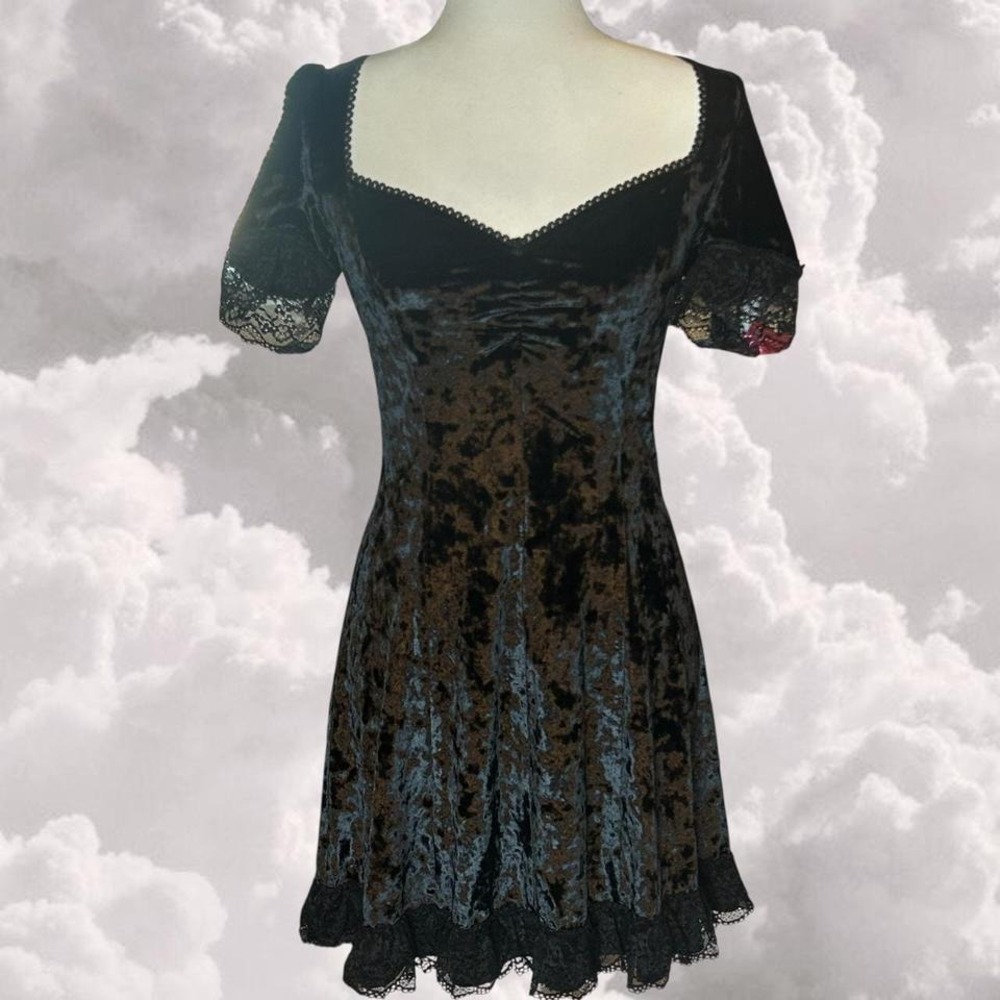 Dolls Kill Widow velvet fit and flare gothic mini dress